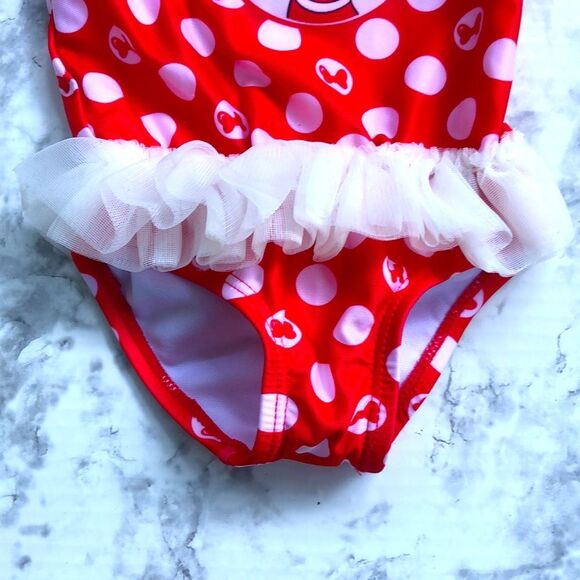 Disney Baby Minnie Mouse Red Polka Dot Tutu One Piece Bathing Suit Swimsuit - Picture 4 of 12
